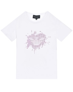 Белая футболка с лого из стразов Emporio Armani
