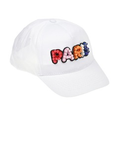 Белая кепка с надписью "PARIS" из бусин Regina