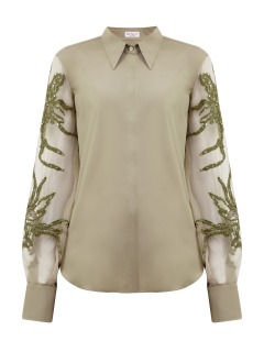 Блуза из хлопка и органзы с вышивкой Marine Flower